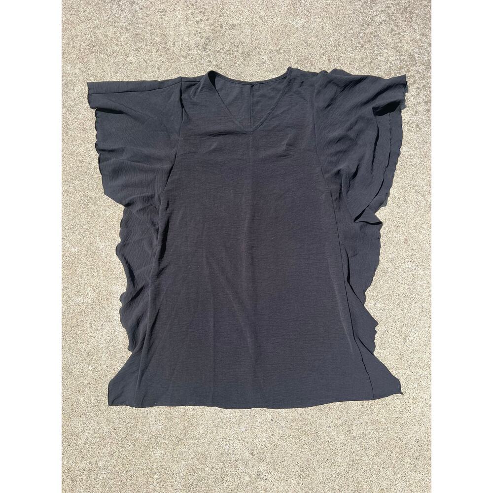 SHEIN Black Mini Dress‎ Medium V-Neck Ruffle Trim Casual Streetwear Minimalist